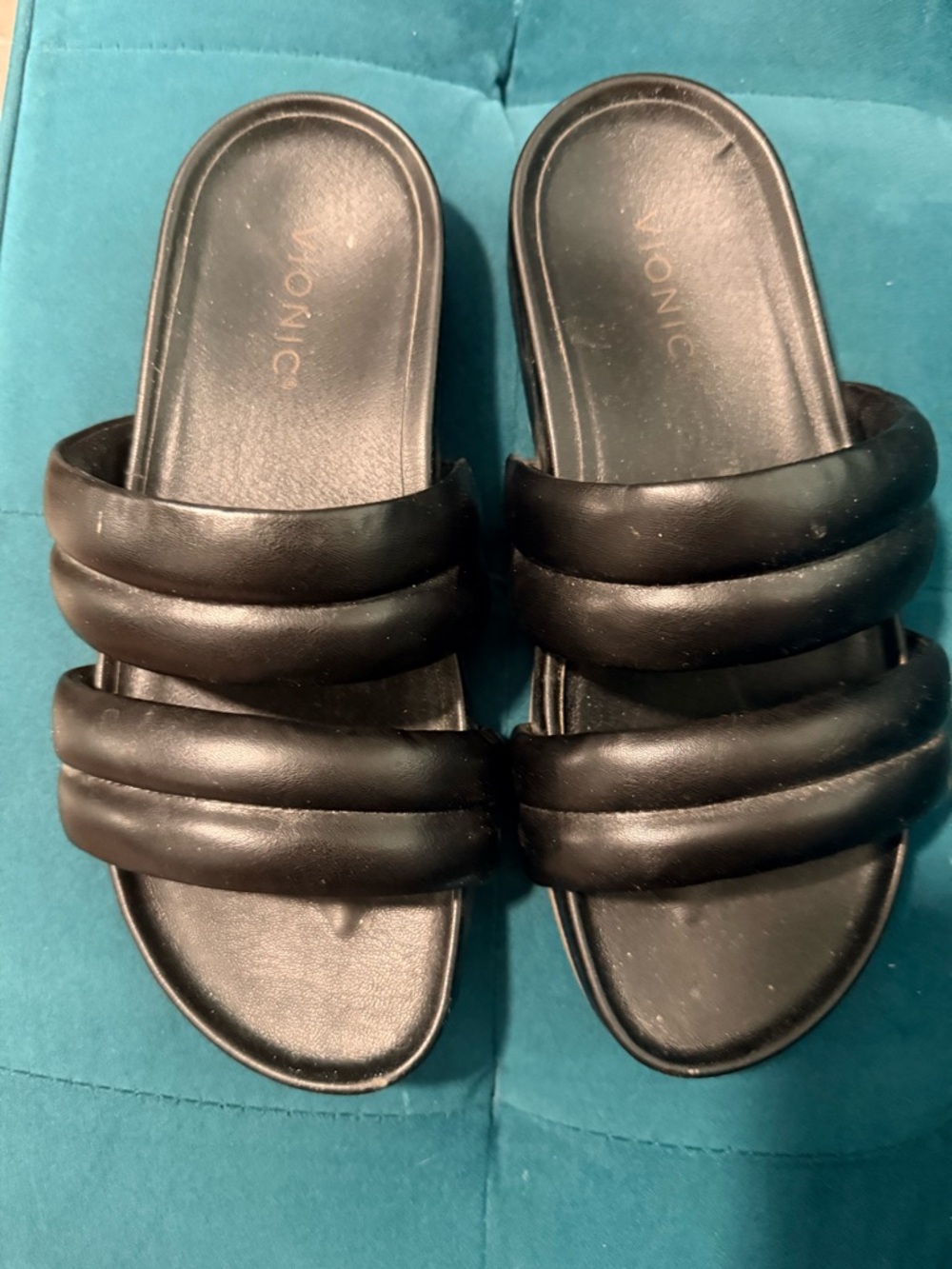 💣 Vionic Black Padded Slide Sandals - Women's 8 Like 🆕 Comfort